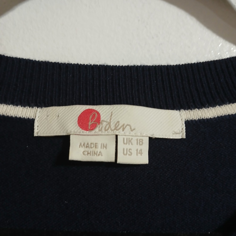Boden Navy‎ Blue Bell Sleeve Sweater with Contrast Trim Women's US 14 - Picture 3 of 9